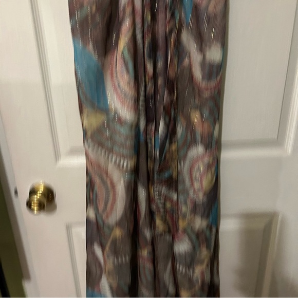 Issa London Metallic Chiffon Silk Maxi Dress Boho Luxe Deep V neck vintage - Picture 9 of 12